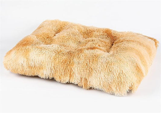 Long Plush Calming Pet Bed Cuddler Pet Bed for Dogs and Cats Fluffy Faux Fur Dog Bed with Anti Slip Bottom Machine Washable Pet Sleep Bed Crate Mat Tie-Dye Brown 2XL