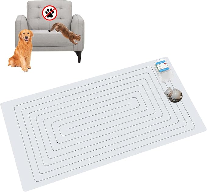 SEERWAY Electronic Pet Training Mat with Tester - Scat Mat for Dogs & Cats, Shock Pad to Keep Pets Off Furniture, Couch, Countertops | 3 Modes (Static, Beep, Static+Beep), Battery Powered