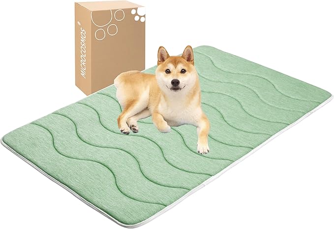 MICROCOSMOS 0.8" Thick Cooling Dog Foam Pad & Summer Pet Sleeping Mat, Machine Washable, Materials Safe, Portable Flat Pet Bed for Dogs.(Green, 48" x 30")