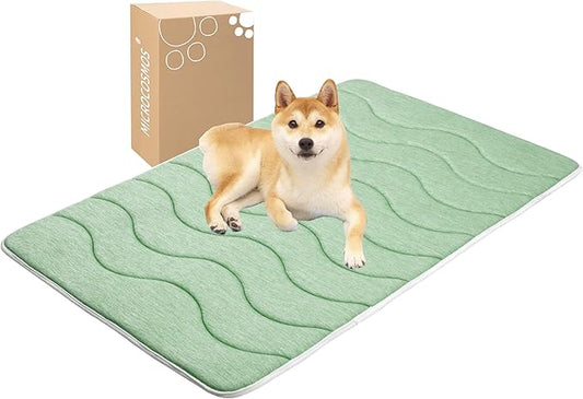 MICROCOSMOS 0.8" Thick Cooling Dog Foam Pad & Summer Pet Sleeping Mat, Machine Washable, Materials Safe, Portable Flat Pet Bed for Dogs.(Green, 48" x 30")