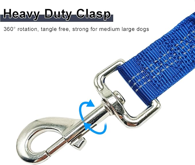 5 FT Bungee Dog Leash with 2 Handles, Reflective Strong Nylon Traffic Leash, Shock Absorbing Lead for Large Medium Dogs Walking Training Controlling, Dark Blue