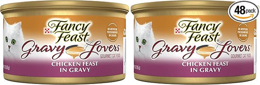 Fancy Feast Purina Gravy Lovers Chicken Feast in Grilled Gourmet Wet Cat Food – (Pack of 48) 3 oz. Cans
