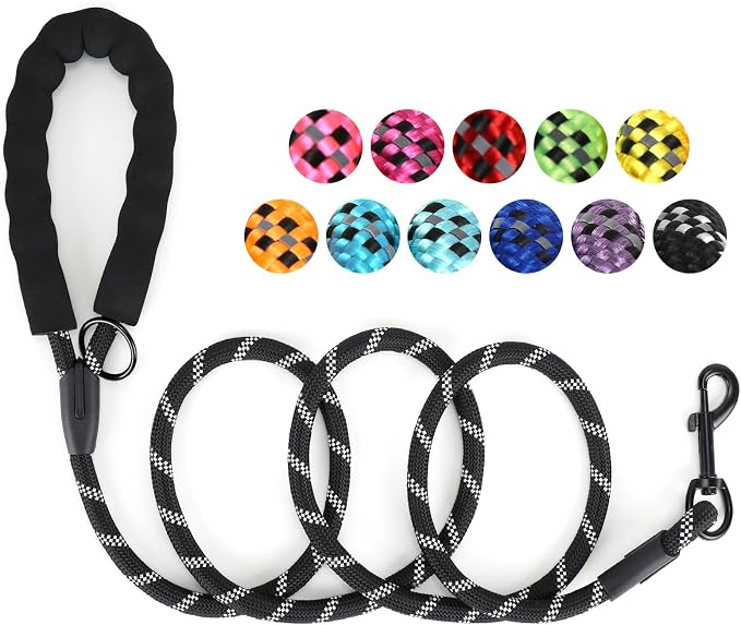 Heavy Duty Dog Leash, 4.9 FT for Large and Small Dogs, Strong Nylon, Comfortable Handle, Reflective Stitching - Ideal for Walking, Training, and Outdoor Activities, Black