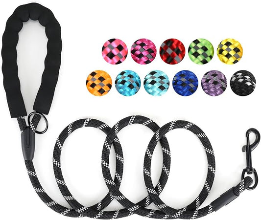Heavy Duty Dog Leash, 4.9 FT for Large and Small Dogs, Strong Nylon, Comfortable Handle, Reflective Stitching - Ideal for Walking, Training, and Outdoor Activities, Black