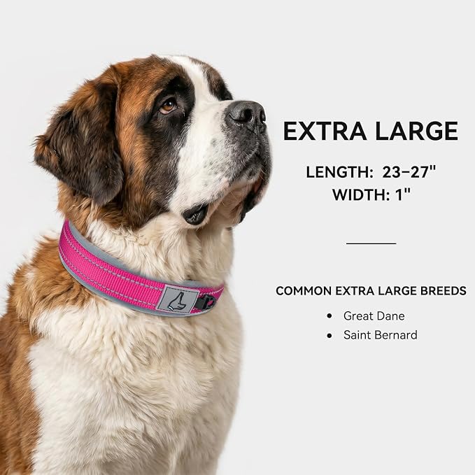 Joytale Dog Collar for Extra Large Dogs, Neoprene Padded and Adjustable, Reflective Wide Heavy Duty Pet Collars with Durable Metal Belt Buckle for Walking, Hotpink, XL