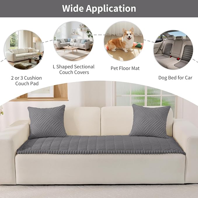 Fuzzy Sofa Headrest Covers for Dogs Washable, Thick Couch Covers for 3 Cushion Sofa Pet Friendly, Non Slip Plush Dog Couch Cover for for Sectional, Loveseat (Charcoal Gray, 27.6" x 35.4")