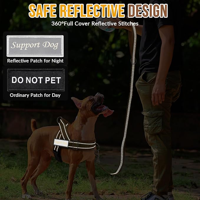 Lukovee No Pull Dog Harness and Leash Set - Adjustable Soft Padded Vest with Front Clip for Easy Control, Reflective Durable Harness for Safe Daily Training Walking for Medium Large Dogs (M, Tan)