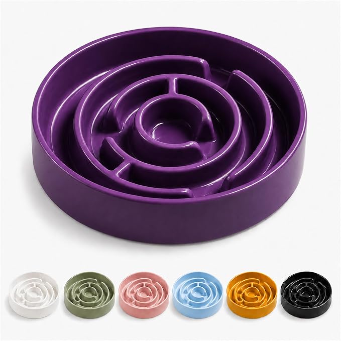 Ceramic Slow Feeder Dog Bowls with Anti-Slip, Slow Feeder & Non-Slip Design, Boredom and Anxiety Reducer, Suitable for All Breed Dogs and Cat (Ceramic-Purple)