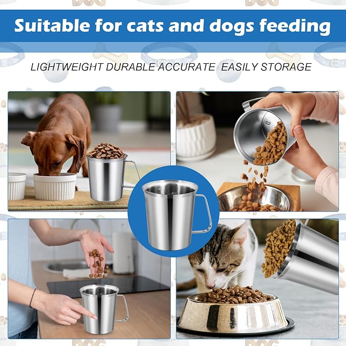 3 Cup Dog Food Scoop 304 Stainless Steel Dog Food Measuring Cups for Cat or Bird Pet Foods, Injection Molded and Dishwasher Safe (3 Cups)