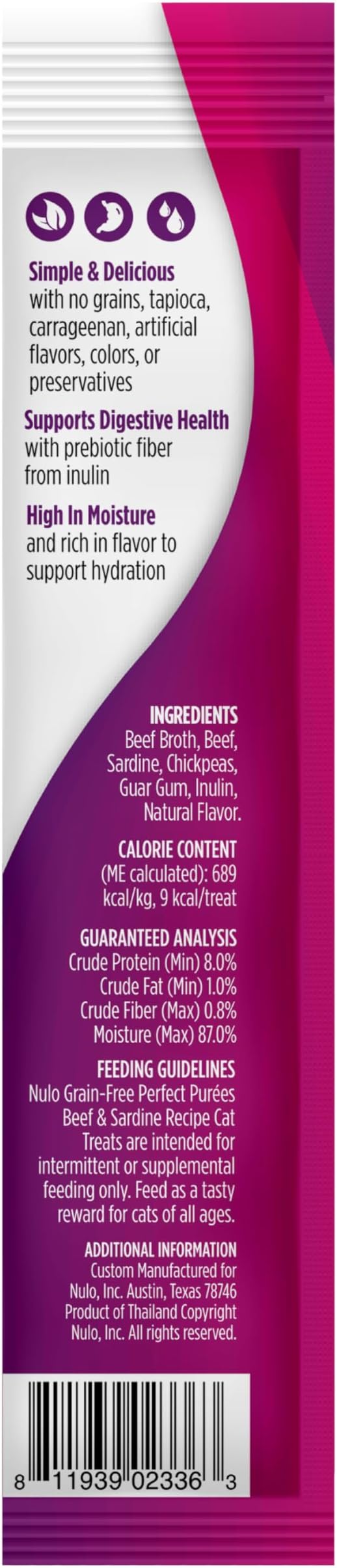 Nulo Freestyle Lickable Cat Treats - Perfect Purées Beef & Sardine, Squeezable Grain-Free Wet Cat Food Topper, High Moisture for Hydration, 48 x 0.5oz