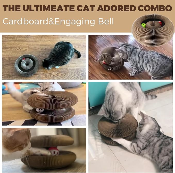 Magic Organ Cat Scratcher Board with 2 Bell Ball, Cat Ball Adventure The Ultimate Interactive Mental Physical Exercise for Indoor Cats Toy