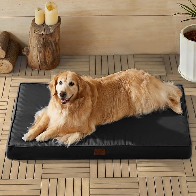 BFPETHOME Outdoor Dog Beds for Large Dogs, Waterproof Dog Bed for Medium, Large, Extra Large Dogs, Orthopedic Pet Bed with Removable Washable Cover, Egg Crate Foam Pet Bed Mat. (47 x 29in, Black)