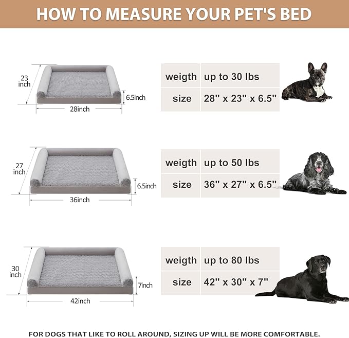 BFPETHOME Orthopedic Washable Dog Beds Large Sized Senior Dog for Comfy Sleeping with Removable Cover, Waterproof Big Soft Pet Couch Bed for Dogs Rerlax