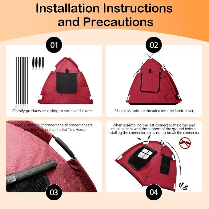 Portable Pet Tent, Full-Enclosure Zippered Mesh, Indoor & Outdoor | Easy-flex poles, tool-free. Tear-resistant. Anti-tip. 5+ colors. For cats, small dogs. 60x60x45cm, 390g