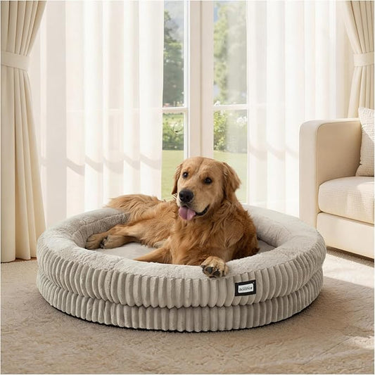 BALANCE Donut Dog Bed, 43 Inches Round Dog Bed Extra Large Size Dogs Washable, Orthopedic Calming Dogs Beds for Pets, Fluffy Plush Faux Fur Pet Bed with Anti-Slip Bottom