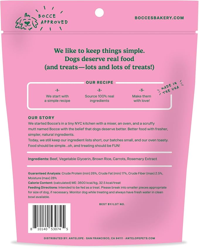 Bocce's Bakery Holly Jolly Holiday Flavor Jerky Stick Dog Treats - No Added Salt or Sugar, Natural & High-Protein - Wheat-Free, Made with Limited-Ingredients & Baked in The USA, 4 oz
