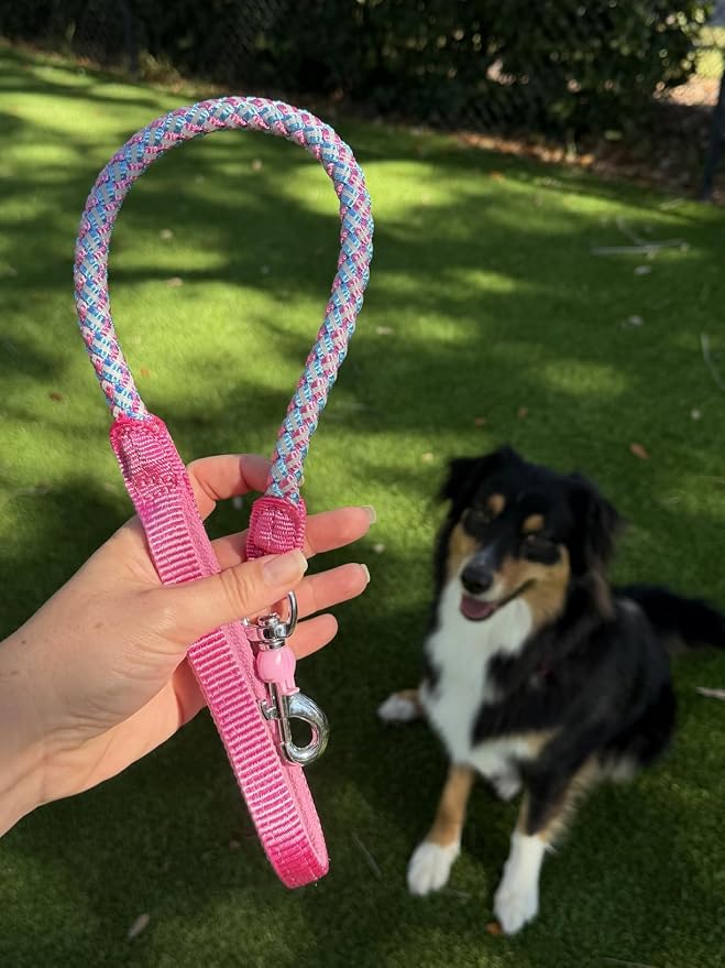 2/3/4/6/10 Foot Reflective Dog Leash Strong Nylon Rope Braided Heavy Duty for Large Medium Small Dogs Walking Training Leads (Pink, 2ft * 1/2")