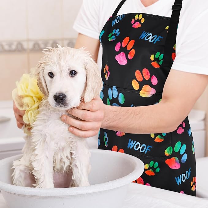 Dog Grooming Waterproof Apron with 2 Pockets, Cute Animals Puppy Dog Pets Apron