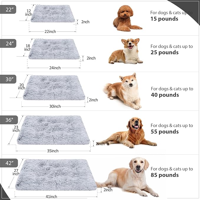 Vonabem Large Dog Bed Crate Pad 36 inch, Washable Pet Beds Medium Small Sized Dogs, Deluxe Plush Warm Anti-Slip Puppy Mats for Sleeping, Soft Kennel Pads 35 * 23 inch Grey