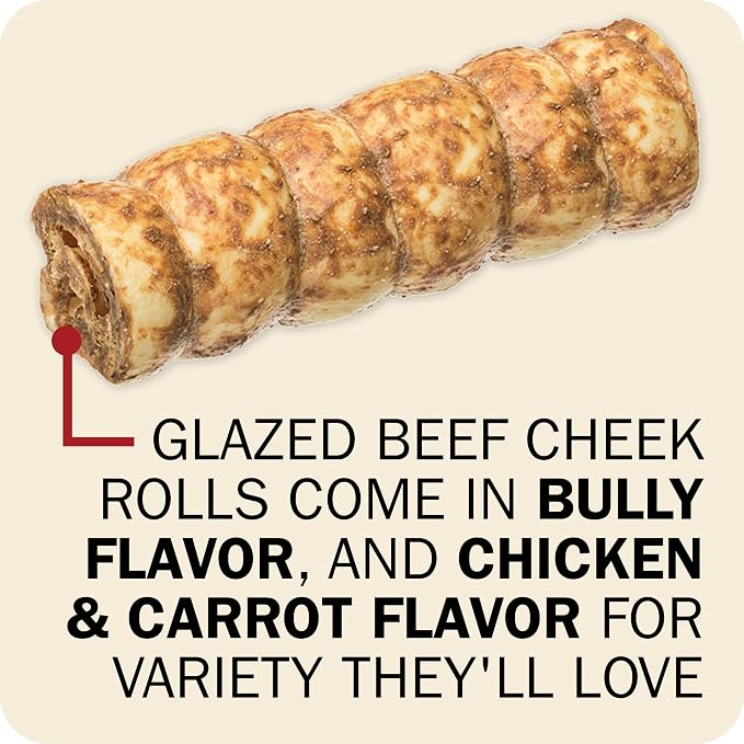 Redbarn Pet Products All-Natural Small/Medium Beef Cheek Rolls for Dogs, Chicken & Carrot Glazed - Single Ingredient Grain-Free Chew Treat Naturally Rich in Collagen - 5 Pack - Packaging May Vary