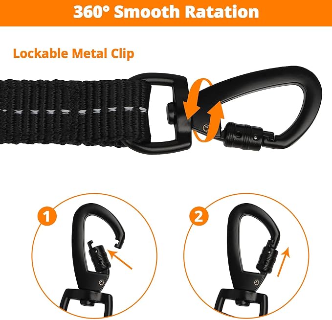 Long Dog Leash 50 FT: Heavy Duty Rope Leashes for Dogs Training with Swivel Lockable Hook Reflective Threads Bungee and Padded Handle - Dog Lead for Large Small Medium Dogs Outside Walking Orange