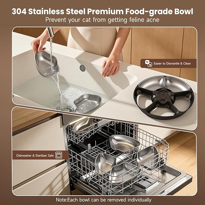 Automatic Cat Feeder Wet Food, Semiconductor Cooling & Heating, 5 Fresh Meals Timed Cat Feeder for 3 Days with Stainless Steel Bowl, Easy to Clean, Programmable Wet Food Dispenser for Cat Dog