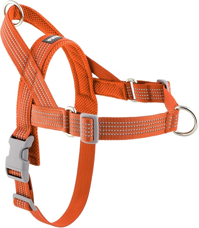 No Pull Dog Harness with Handle, Adjustable Soft Mesh Padded Reflective Walking Harness with Front Clip for Small Medium Large Dogs – Quick Fit No Escape for Training and Hiking (Orange, M)