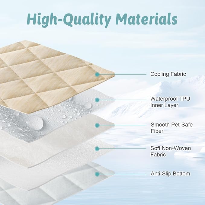 COZY KISS Dog Cooling Mat 68"x82" Q-Max>0.4, Waterproof Pet Cooling Pad, Leakproof & Non-Slip Dog Bed Cover, Washable Furniture Protector for Large Dogs, Couch, Floor (Beige)