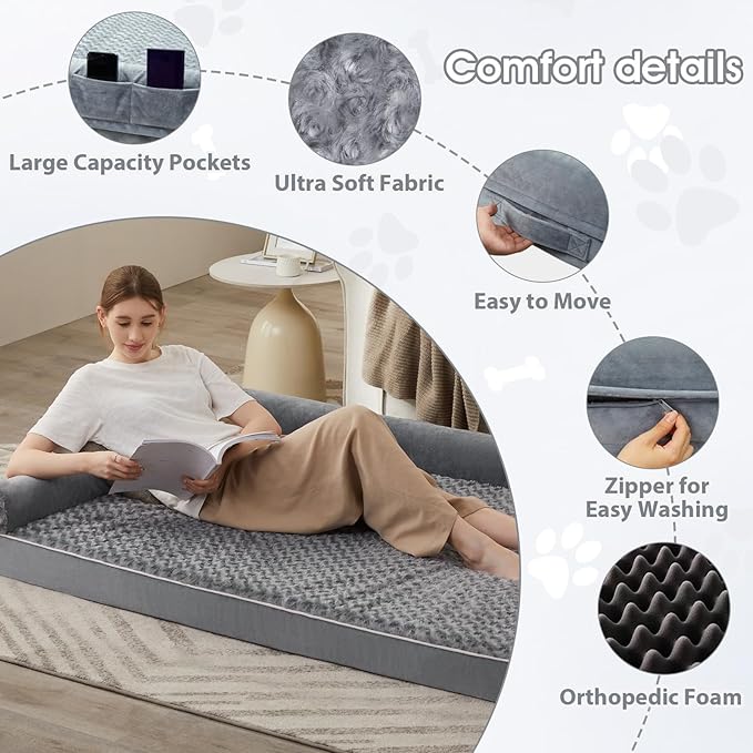 BFPETHOME Orthopedic Washable Dog Beds Large Sized Senior Dog for Comfy Sleeping with Removable Cover, Waterproof Big Soft Pet Couch Bed for Dogs Rerlax