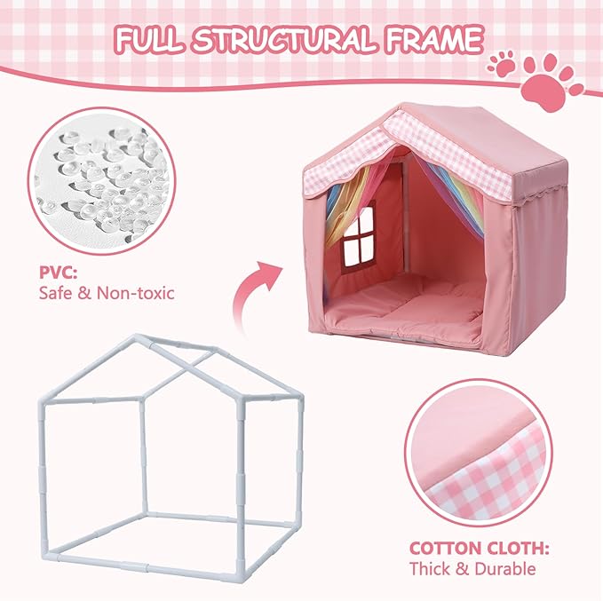 Cute Indoor Dog House for Small Dogs, LitaiL Princess Dog House Indoor Outdoor, Pink DogTent Bed, Small Dog Tent with Soft Cushion for Small Medium Pets