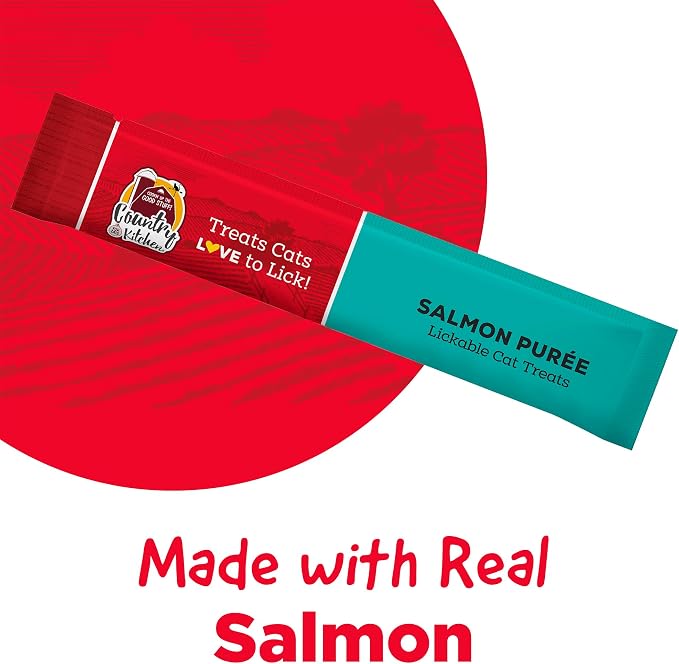 Country Kitchen Salmon Puree Lickable Cat Treats, Made with Real Salmon, 2 Oz, 4 Count