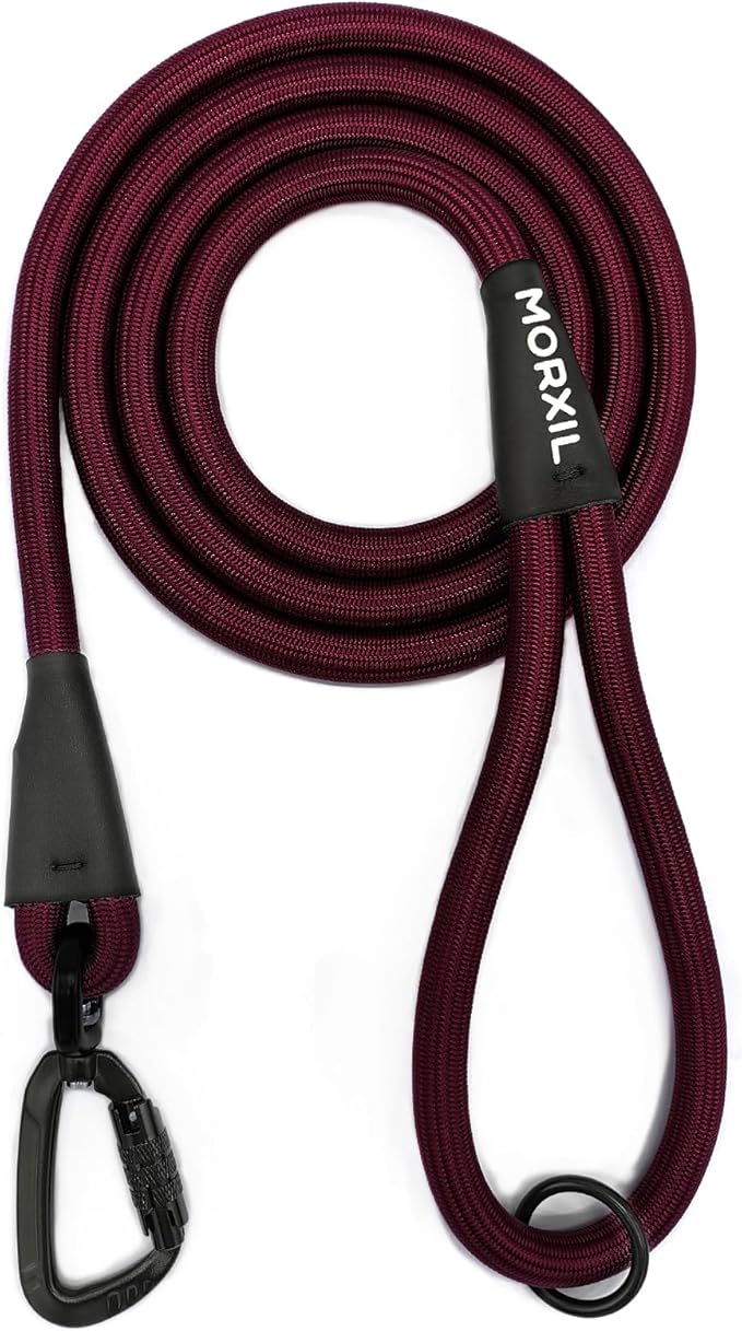 Rope Dog Leash, 6 Foot Heavy Duty Dog Leash with Aviation Aluminum Auto Locking Carabiner, Strong Nylon Pet Lead for Small, Medium, Large Dogs (Red, 6FT)