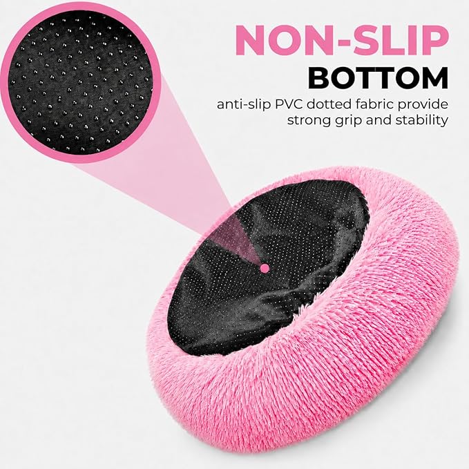 Whiskers & Friends Cat Beds for Indoor Cats, Fluffy Calming Donut Cat Bed, Small Dog Bed Washable - Orthopedic Soft Plush Pet Beds Sized for Kitten to Large Cats & Puppy to Small Dogs - Gradient Pink