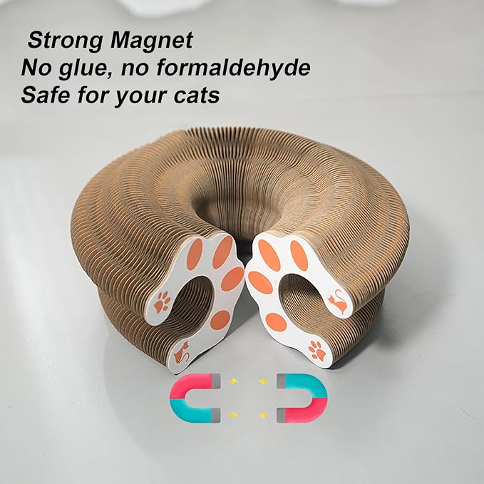 Kitty Curlz Cat Toy, Magic Organ Cat Interactive Scratcher Cardboard with Bell Ball, Foldable & Changeable Accordion Shape Exercise Anxiety Relief Toy for Indoor Cats(1PCS)