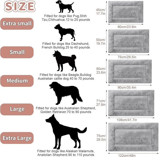 Dog Crate Pad Washable, Ultra Soft Plush Crate Mat for Medium Large Dogs, Non Slip Cushion for Metal Crates, Indoors or Travel, 42 x 28 Inch, Gray
