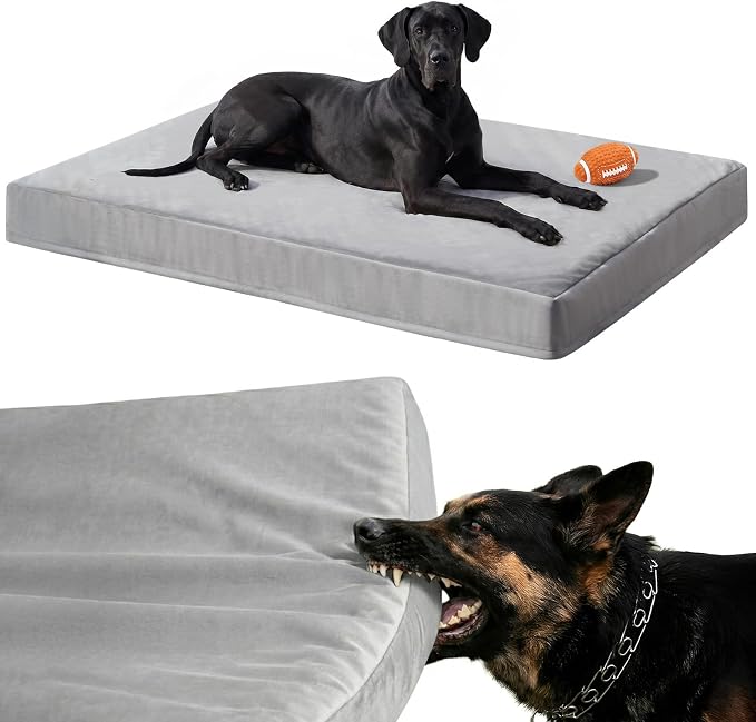 LEXTRO 4" Indestructible Chew-Proof Dog Bed for Heavy Chewers, Chew-Resistant & Durable Dog Beds for Teething Puppies & Energetic Dogs, Bite-Resistant and Undestroyable Dog Beds, 41x27x4, Grey