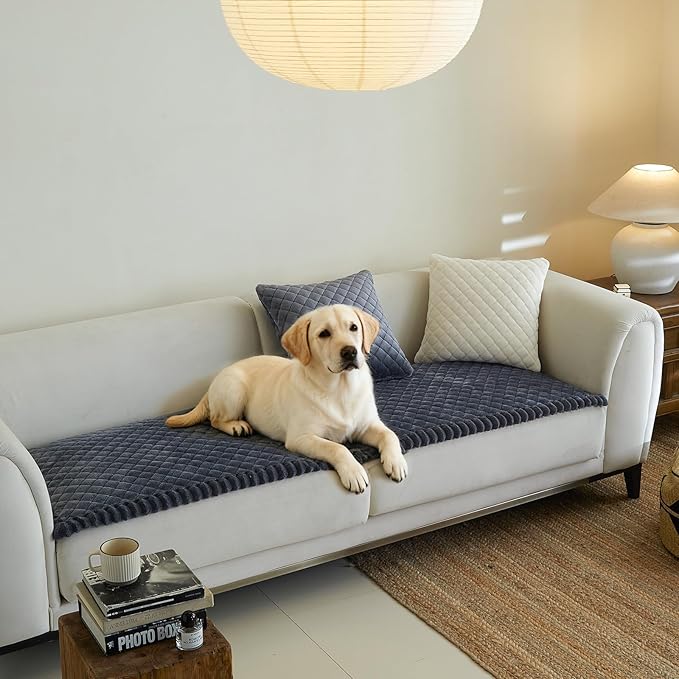 Diamond Quilted Couch Cover for Dogs Non Slip - Large Silicone Particles Pet Friendly Thick Sofa Slipcover for 3 Cushion Couch Washable Furniture Protector Mat for Dogs Cats