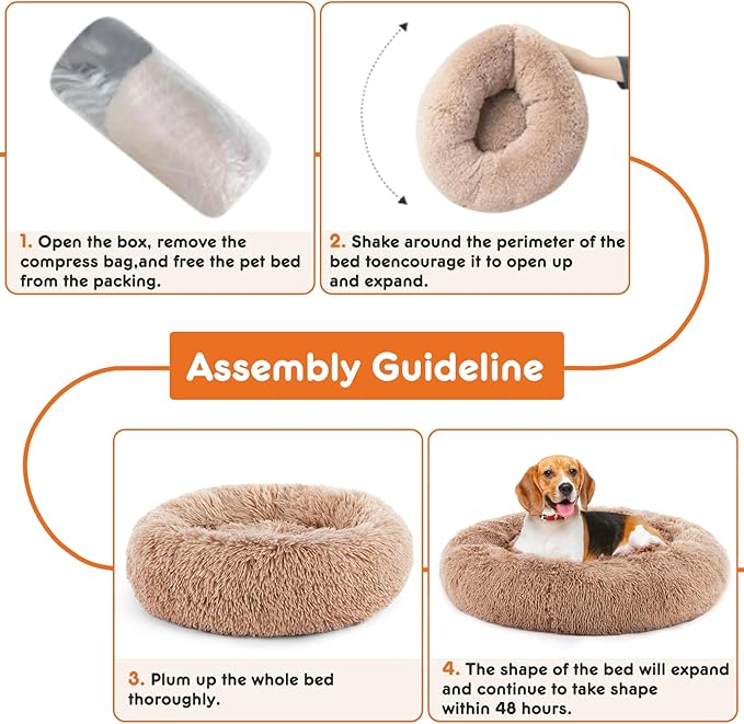 Dog & Cat Bed for Indoor Cats Calming Donut Bed Puppy Kitten Washable Round Fluffy Pet for Small Medium Dogs and Cats