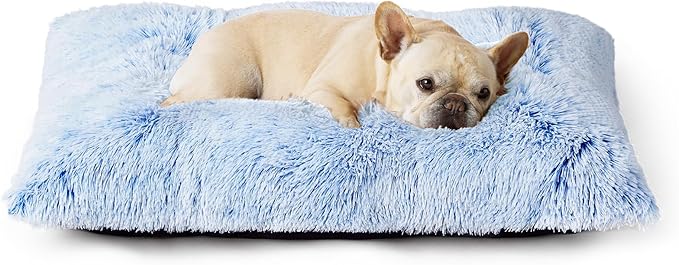 EHEYCIGA Fluffy Dog Crate Bed for Medium Dogs, Plush Faux Fur Crate Pad, Calming Anti Anxiety Medium Dog Bed, Washable Soft Warm Mat with Non-Slip Bottom, Blue