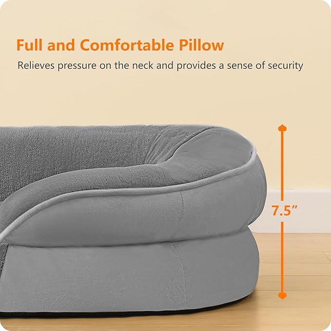 Dwanton Orthopedic Dog Bed for Extra Extra Large Dogs with Gel Memory Foam, Waterproof Dog Sofa, Washable Pet Bed with Four Sided Bolster Cushion, Removable Cover & Non-Slip Bottom, 48", Medium Grey