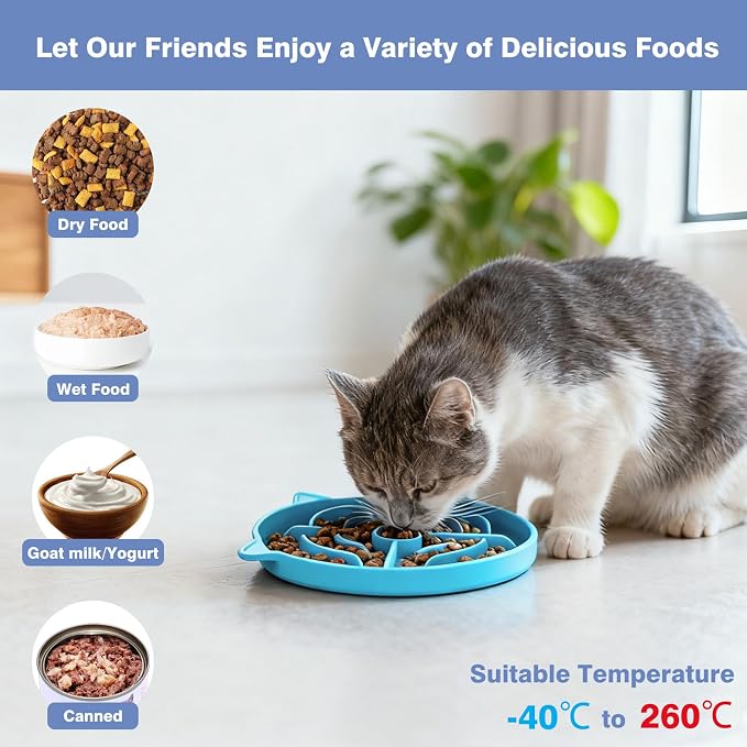 MateeyLife 2 Pcs Silicone Slow Feeder Cat Bowl, Puzzle Feeder Cat Food Dish, Non-Slip Silicone Bowl for Cats, Suitable for Dry and Wet Foods, Kitty Bowls to Slow Down Eating, Prevent Overeating