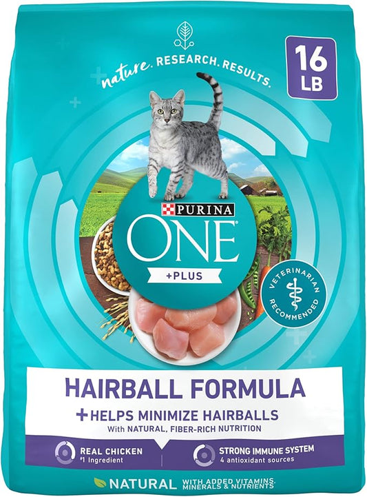 Purina ONE Natural Cat Food for Hairball Control, +PLUS Hairball Formula - 16 lb. Bag