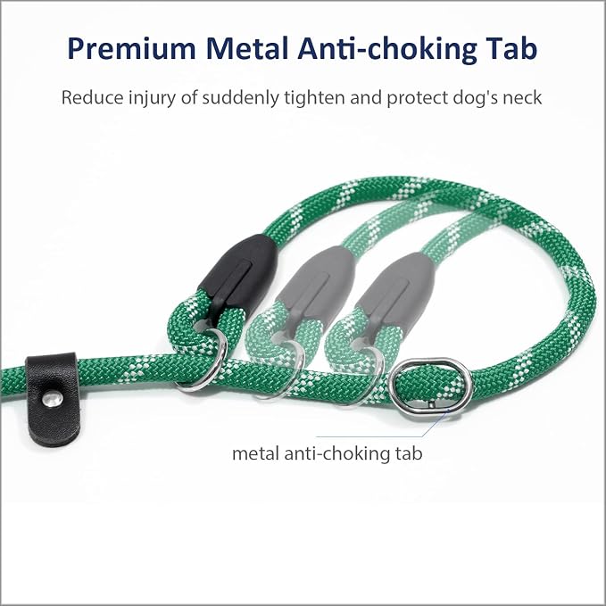 WePet Dog Training Slip Leash, No Pull, Durable Reflective Lead, Puppy Heavy Duty Loop Rope, Comfortable Handle, 6 ft, 1/2 inch, diam. Forest/White