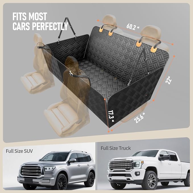 PROZAR Dog Car Seat Cover for Back Seat, Hard Bottom Back Seat Extender, Back Seat Pet Cover for Dogs - Supports 400lbs, Back Seat Pet Cover, Dog Hammock for Full-Size Trucks/SUVs