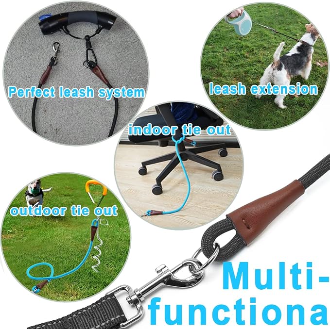 No Handle Dog Leash 3/ 6FT, Dog Tether Training Leash Tie Down, Extension Rope for Exercising, Bicycle Indoor/Outdoor, Running, Walking (3ft-Black)