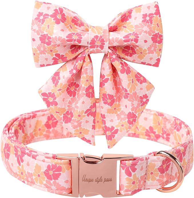 Unique style paws Cartoon Dog Collar with Bowtie Spring Summer Puppy Collar with Flower for Small Medium Large Boys Girls Dogs