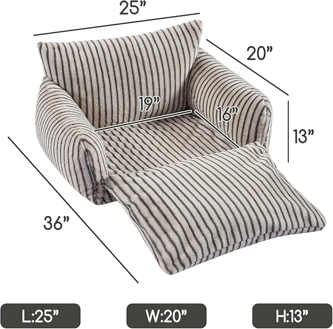 Hollypet Cat Bed Fluffy Plush Multifunctional Double-Layer Machine Washable Soft Warming Kitty Pet Couch Orthopedic Nest Beds for Small Cats Kitten and Dogs up to 13lbs, Gray Stripes(25x20x13in)