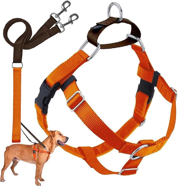 2 Hounds Design Freedom No Pull Dog Harness, Adjustable Harness and Leash Set, Easy Walking & Comfortable Control, Fits Small, Medium & Large Dogs, Solid Colors, Made in USA, 1" XXL, Rust