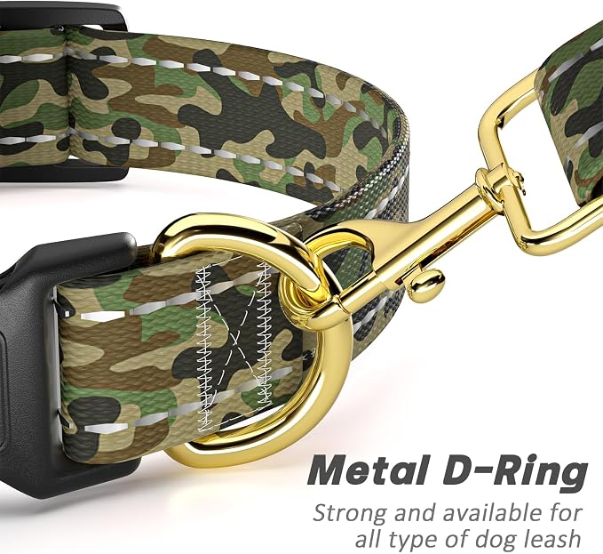 MOODEL Reflective Dog Collar for Medium Dogs, Cute Camouflage Adjustable Heavy-Duty Nylon Puppy Collar for Boy and Girl Female, Soft Pet Accessories with Quick Release Buckle, Green