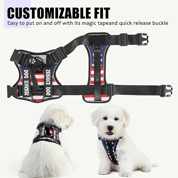 Service Dog Harness, Reflective Dog Vest Harness with 5 PCS Patches, Adjustable Soft Oxford Pet Harness, Inner Layer Mesh, Easy to Control for Dogs (USFLAG, Small (Pack of 1))